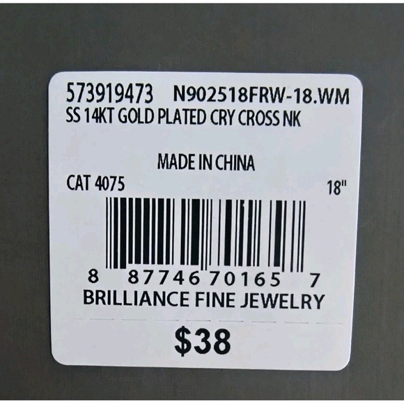 925 Sterling Silver 14k Gold Plated Crystal Cross Pendant Necklace - Picture 5 of 6